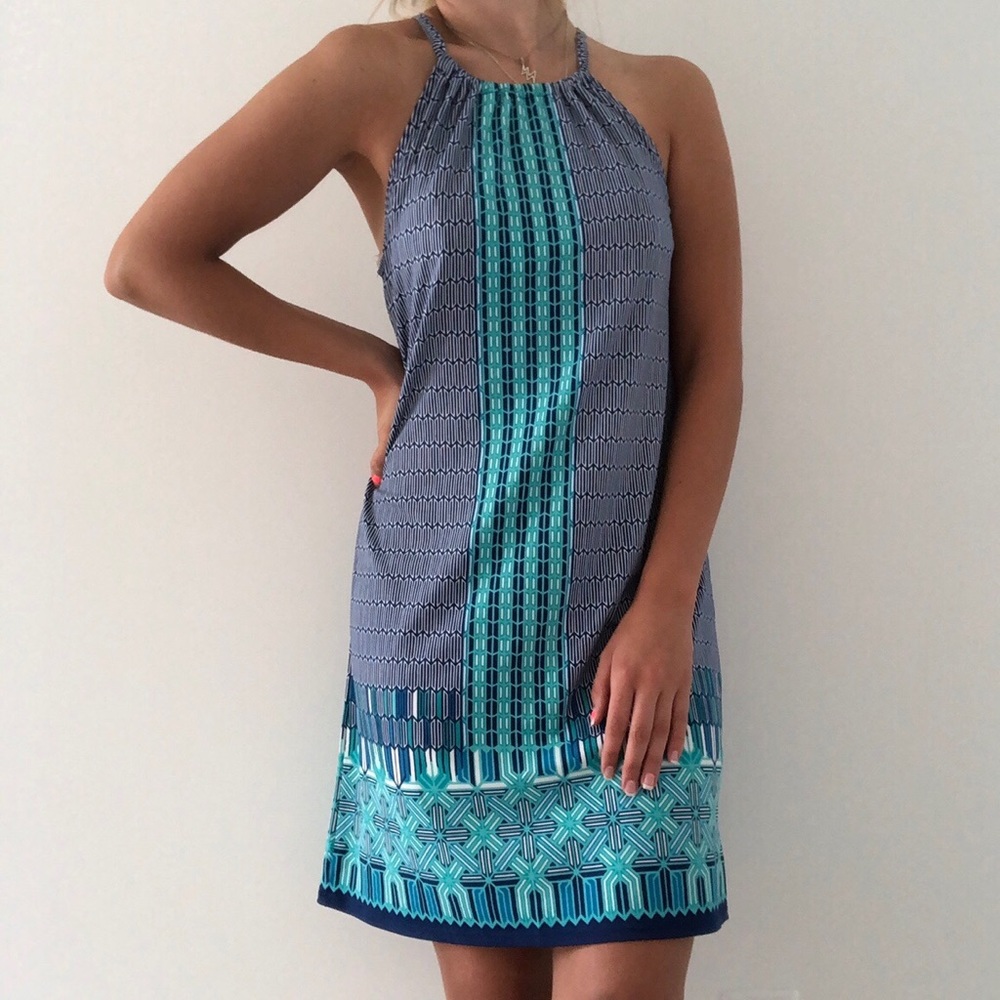 Blue Patterned Shift Summer Dress